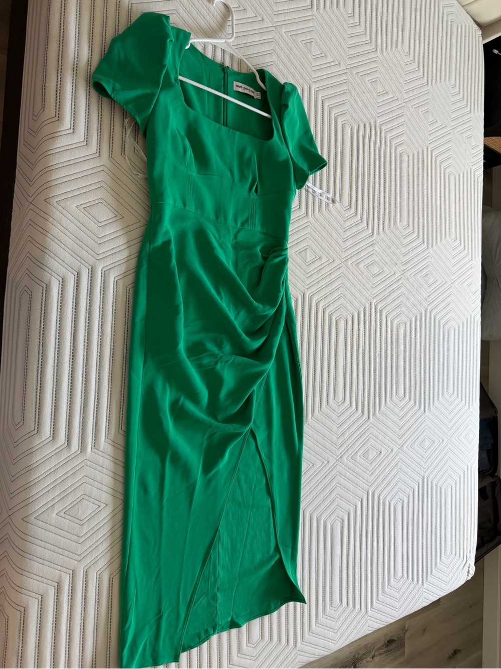 Self-Portrait Emerald Green Draped Midi Dress